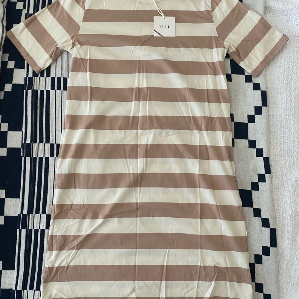 KULE Brown and White Striped Dress